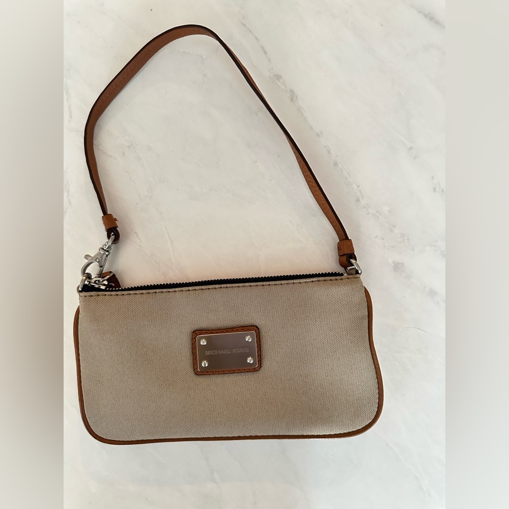 Michael Kors Cream and Brown Wristlet